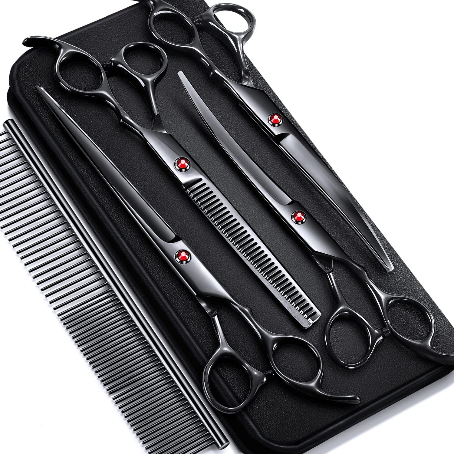 6-in-1 Dog Grooming Scissors Set – Titanium-Coated Stainless Steel with Safety Tips | Professional Grooming Kit for Dogs & Cats