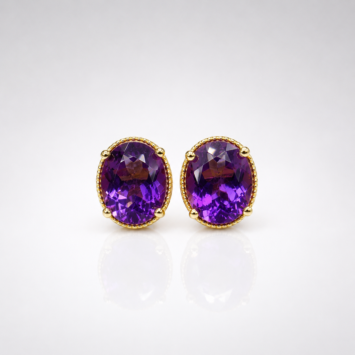 Amethyst Oval Stud Earrings