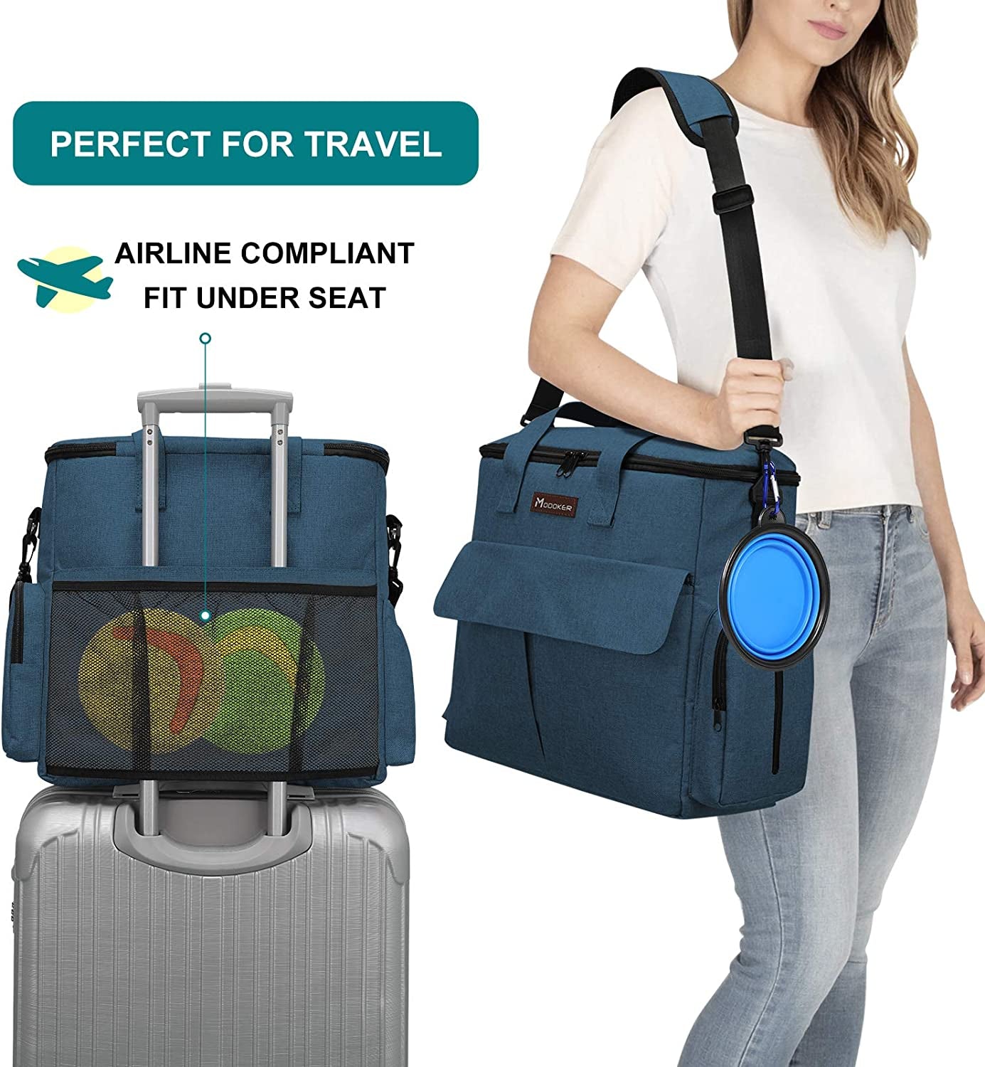 Modoker Dog Travel Bag – Airline Approved Weekend Kit with Food Storage, Bowls & Mat