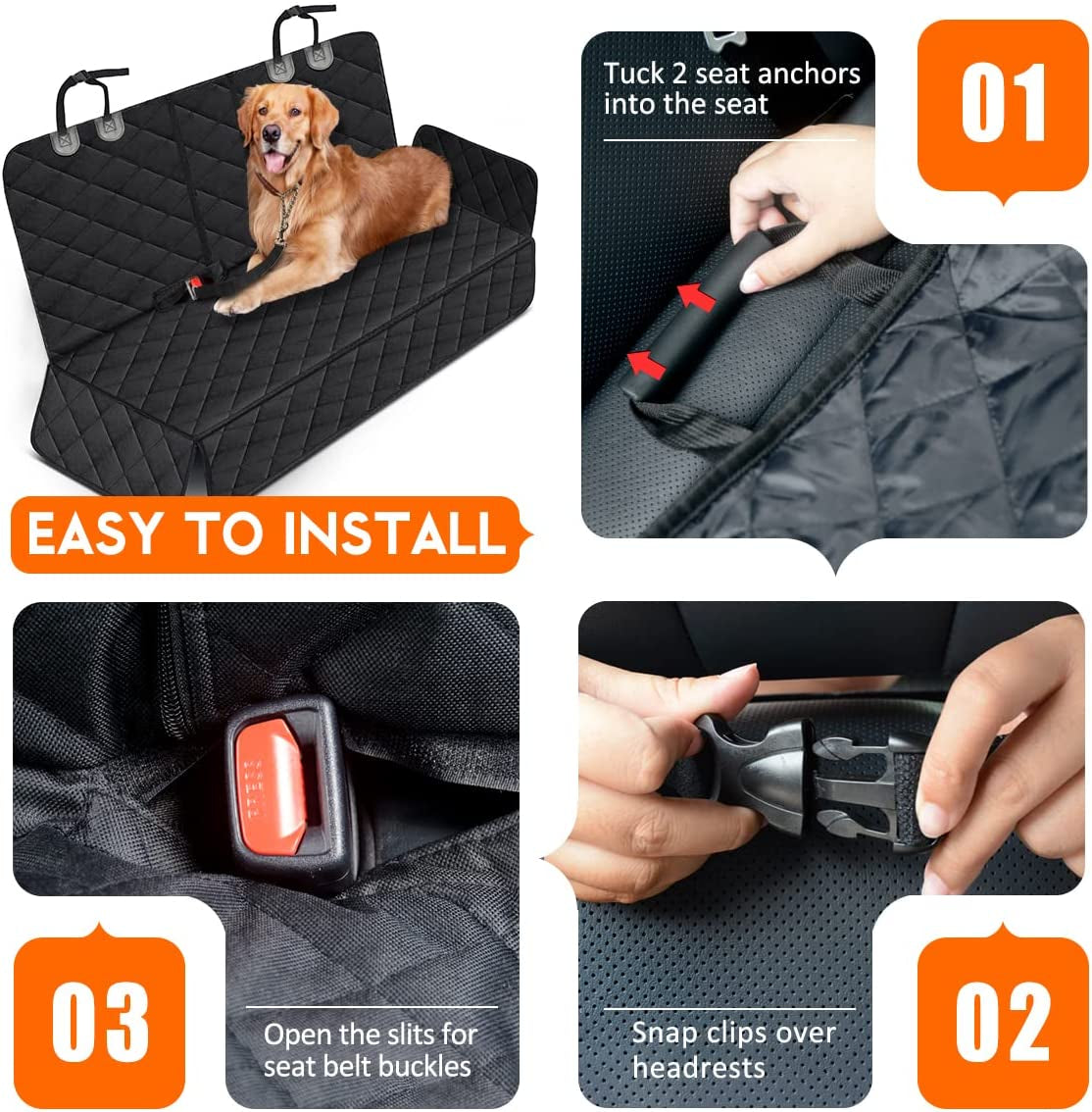 Waterproof Dog Car Seat Cover – Non-Slip Back Seat Protector with Seat Belts (Fits Most Cars & SUVs)