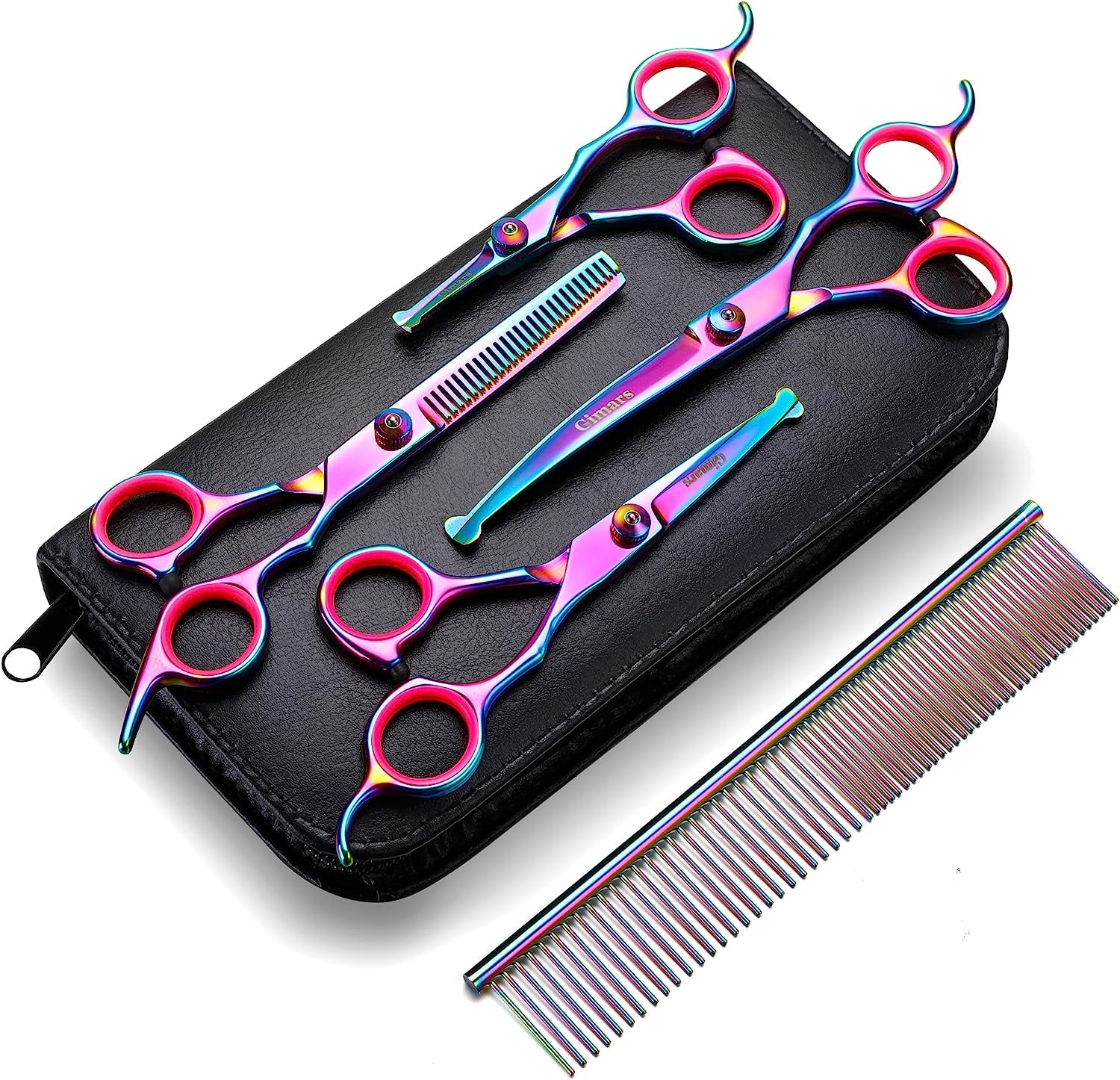 6-in-1 Dog Grooming Scissors Set – Titanium-Coated Stainless Steel with Safety Tips | Professional Grooming Kit for Dogs & Cats