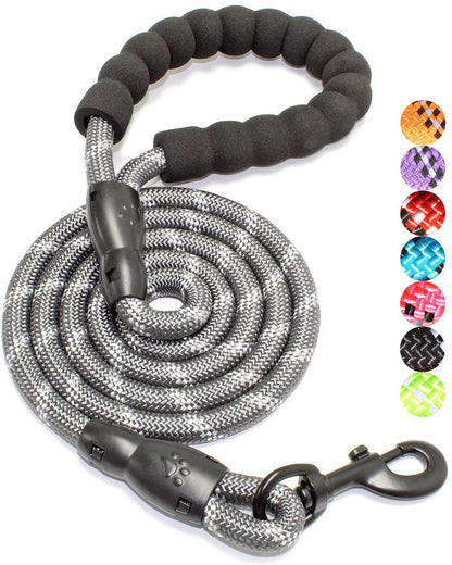 Reflective Dog Leash – 5FT Heavy Duty Rope Lead with Padded Handle | Durable & Safe for Night Walks