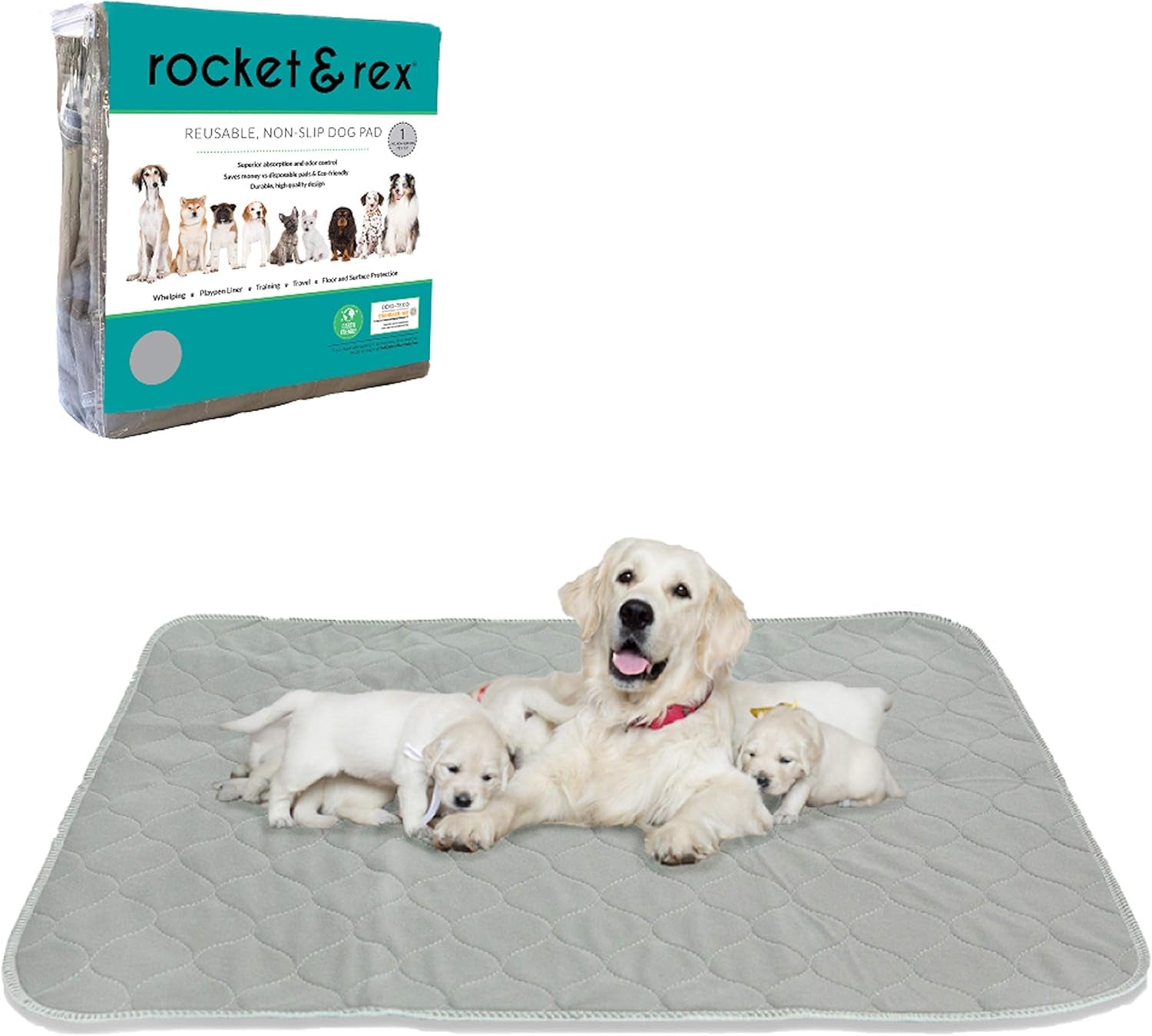 Reusable Dog Pee Pads – 4-Pack | Waterproof, Odor-Control, Washable Potty Training Pads (22” x 22”)