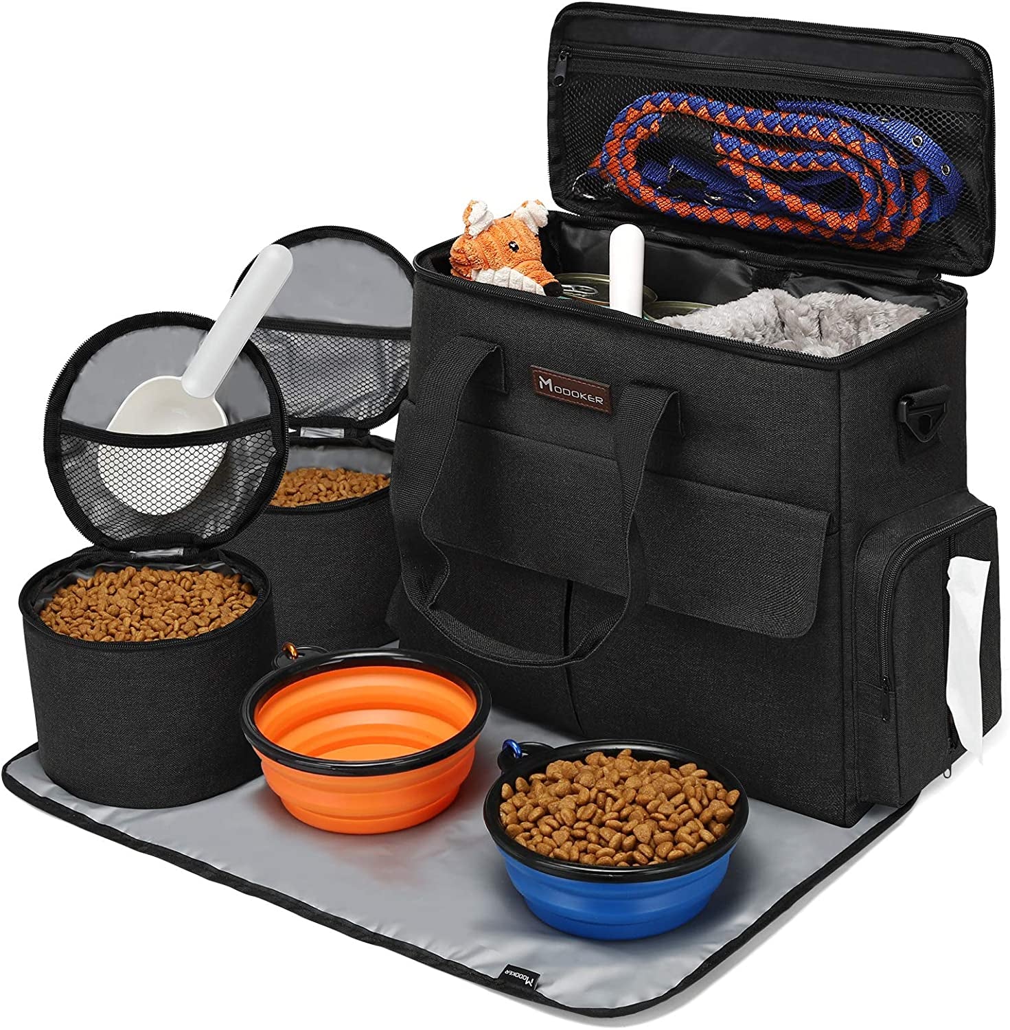 Modoker Dog Travel Bag – Airline Approved Weekend Kit with Food Storage, Bowls & Mat
