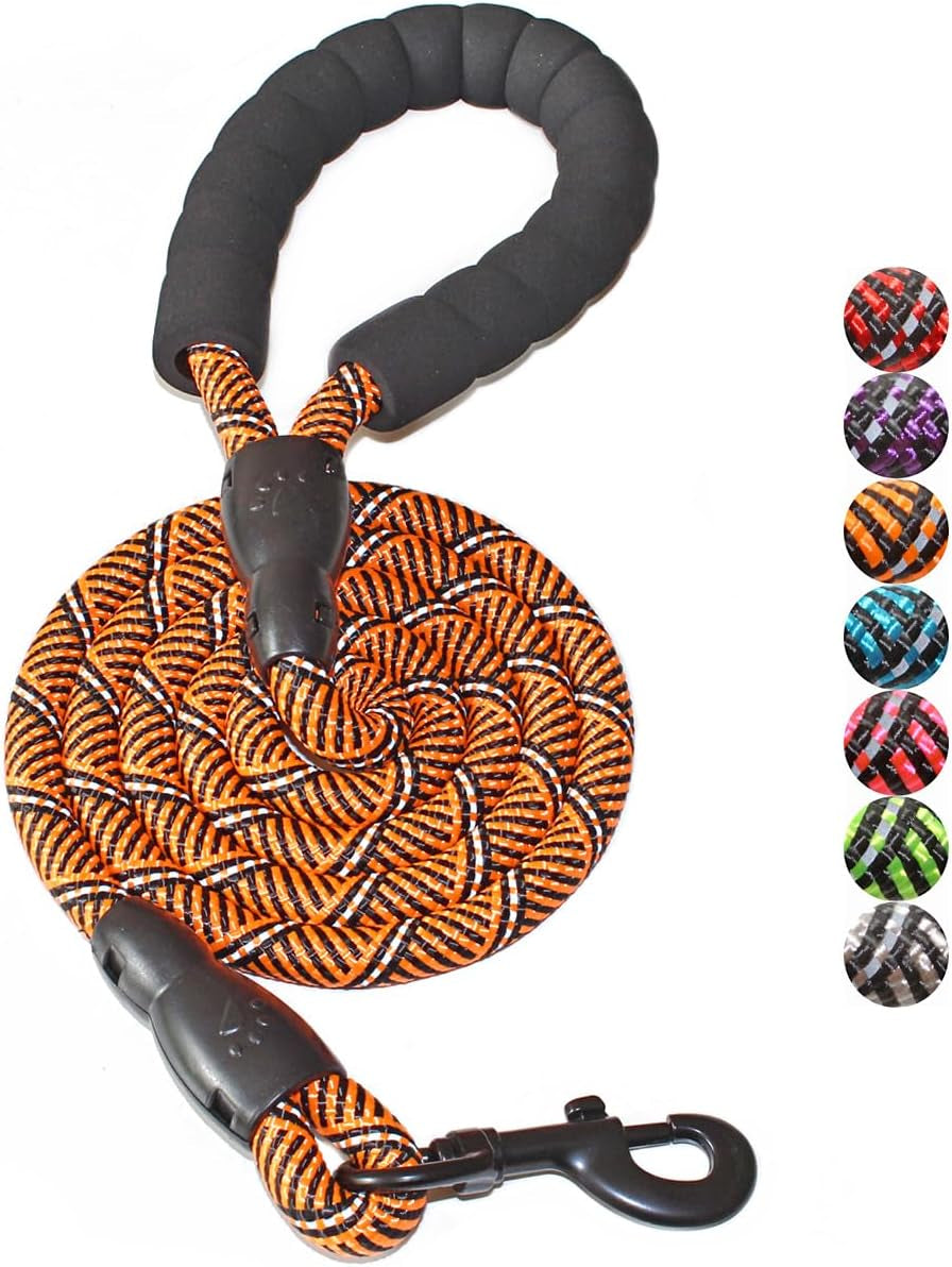 Reflective Dog Leash – 5FT Heavy Duty Rope Lead with Padded Handle | Durable & Safe for Night Walks
