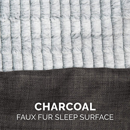Orthopedic Dog Sofa Bed – Medium Size for Dogs up to 35 lbs, Washable Faux Fur & Linen, Charcoal