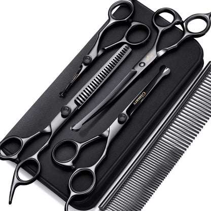 6-in-1 Dog Grooming Scissors Set – Titanium-Coated Stainless Steel with Safety Tips | Professional Grooming Kit for Dogs & Cats
