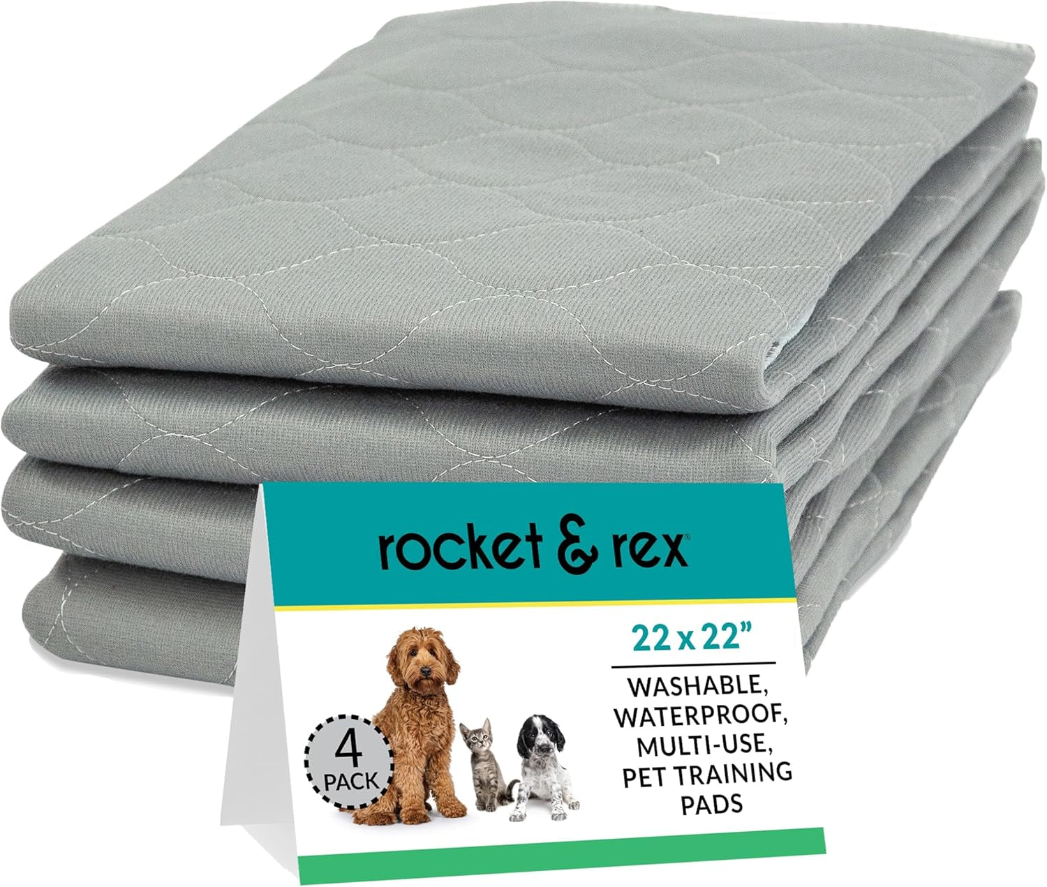 Reusable Dog Pee Pads – 4-Pack | Waterproof, Odor-Control, Washable Potty Training Pads (22” x 22”)