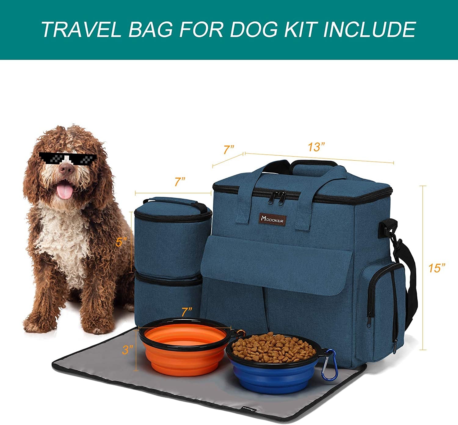 Modoker Dog Travel Bag – Airline Approved Weekend Kit with Food Storage, Bowls & Mat