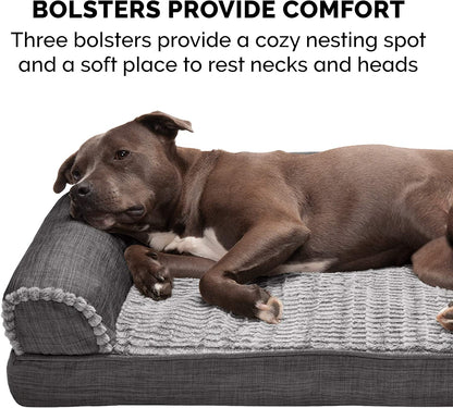 Orthopedic Dog Sofa Bed – Medium Size for Dogs up to 35 lbs, Washable Faux Fur & Linen, Charcoal