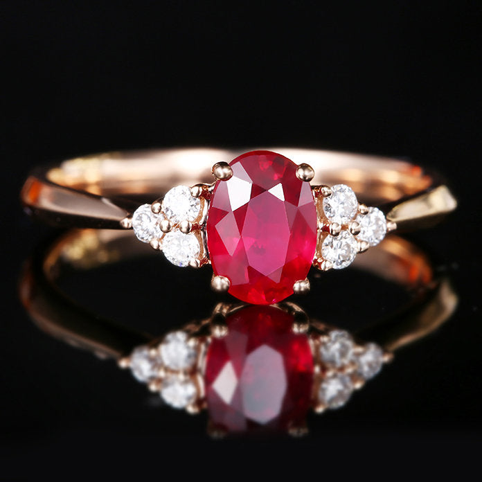 Lab Grown Ruby, Moissanite Classic Engagement Ring 14K Gold Oval Ruby Wedding Gifted Ring Women Dainty Ruby Anniversary Ring 14K Rose Gold.