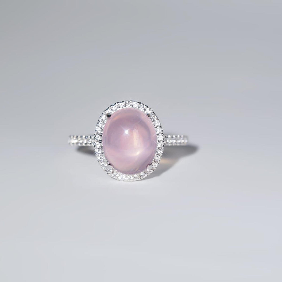 PT850 Platinum Rose Quartz Ring 3.90ct with White Sapphires – Romantic Pink Gemstone Jewelry