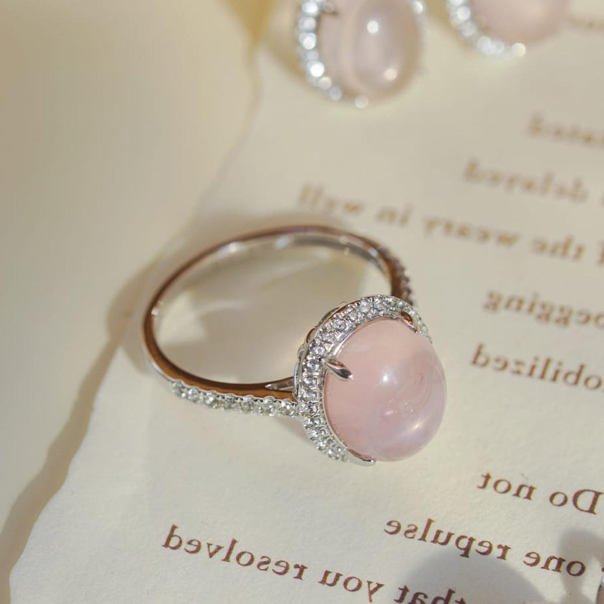 PT850 Platinum Rose Quartz Ring 3.90ct with White Sapphires – Romantic Pink Gemstone Jewelry